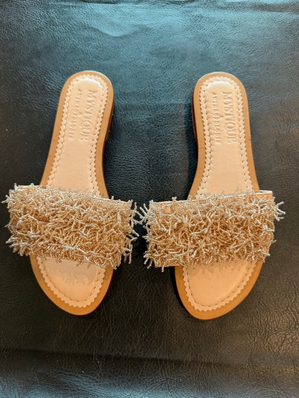 Anthropologie Mystique X Shimmery Rose Bead Embellished Slides Blush Pink New 8